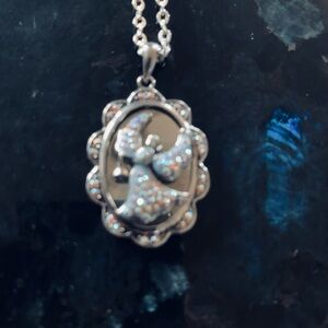 Sterling Silver 925 Rhinestone Angel Pendant with 18” Necklace , Excellent